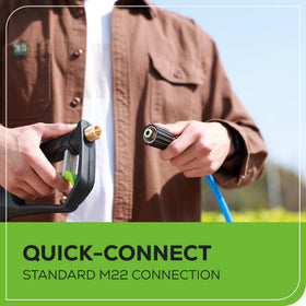 Greenworks hose coiled neatly for compact storage after use