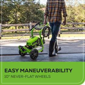 Greenworks included soap and turbo nozzles boost detergent cleaning