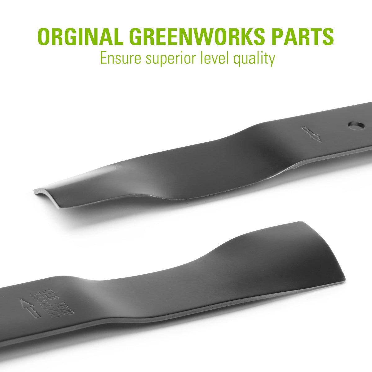 Greenworks one-piece steel blade emphasizes long-lasting durability.