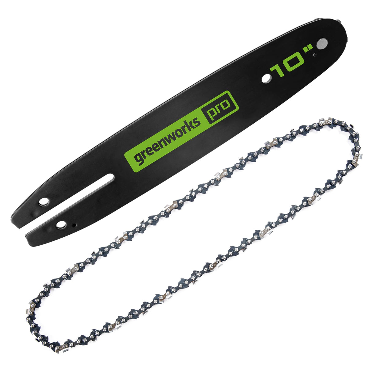 Greenworks pole saw bar 10inch enables precise pruning on demanding branches.