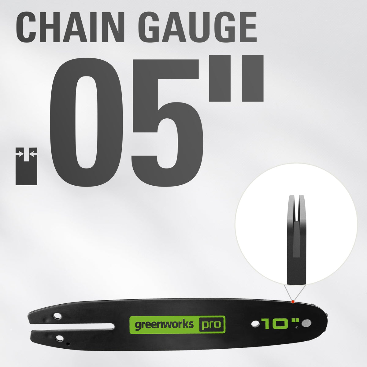 Greenworks pole saw chain 1-4 pitch optimized for clean, fast cutting.