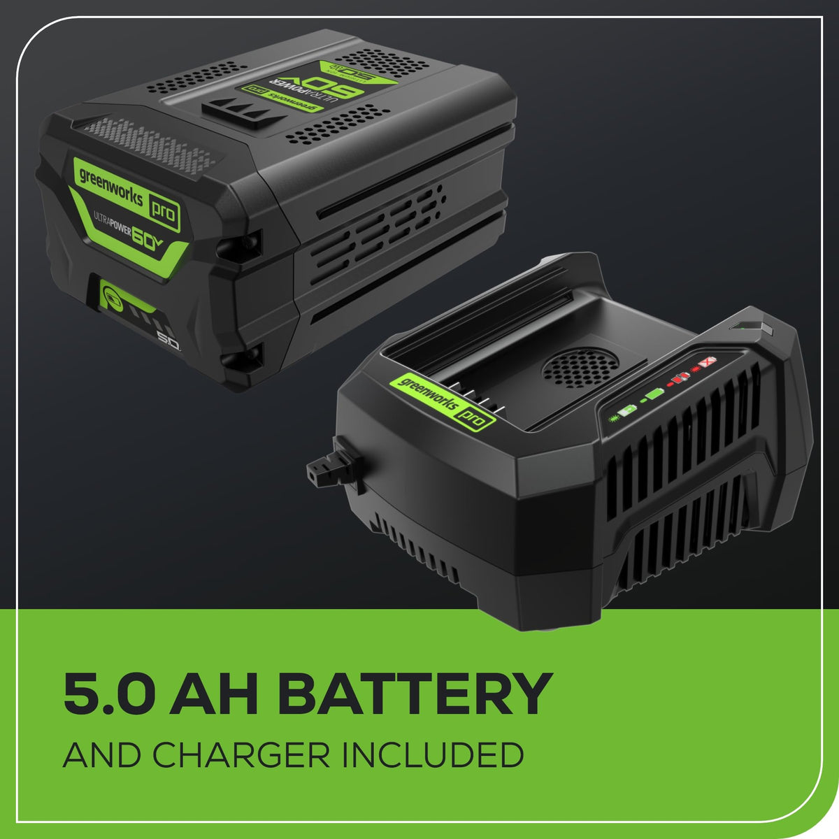 Greenworks rapid charger reduces downtime between uses.