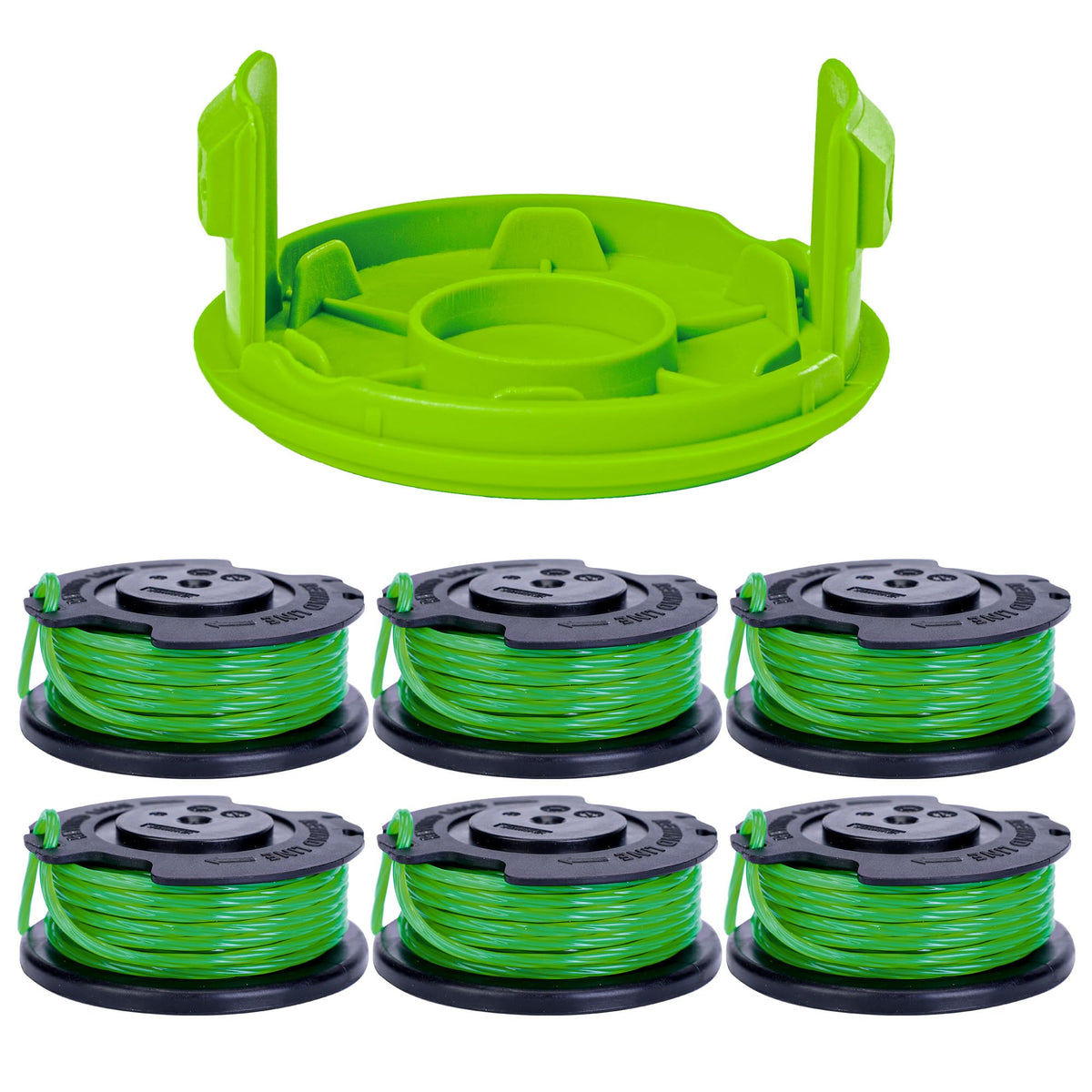Greenworks replacement spool cover for quick-fit, easy trimmer maintenance.