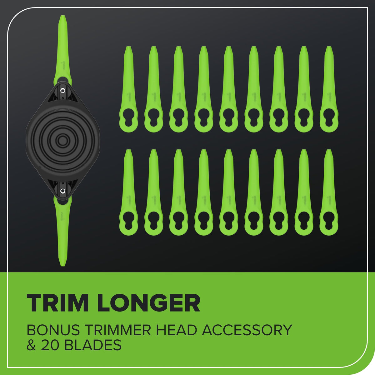 Greenworks 20-blade pack tackles thick weeds and overgrowth.
