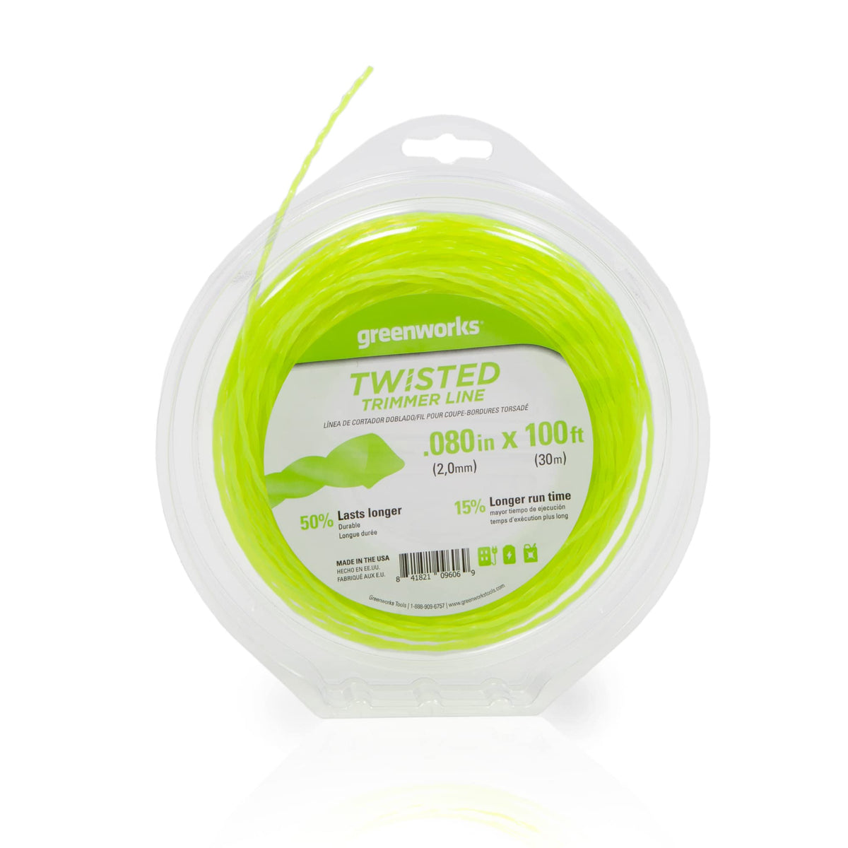 Greenworks trimmer line 100 ft spool, 0.080-inch diameter, universal compatibility.