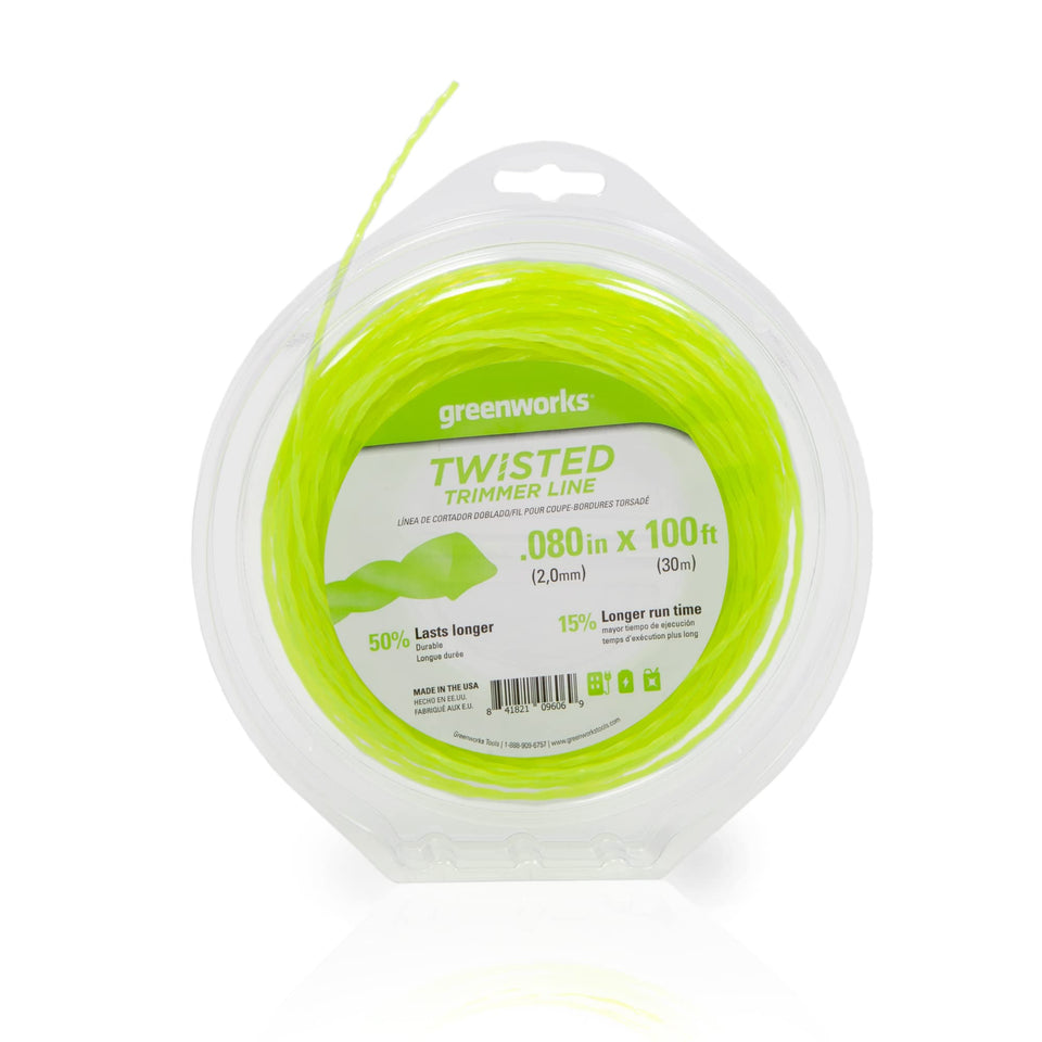 Greenworks trimmer line 100 ft spool, 0.080-inch diameter, universal compatibility.