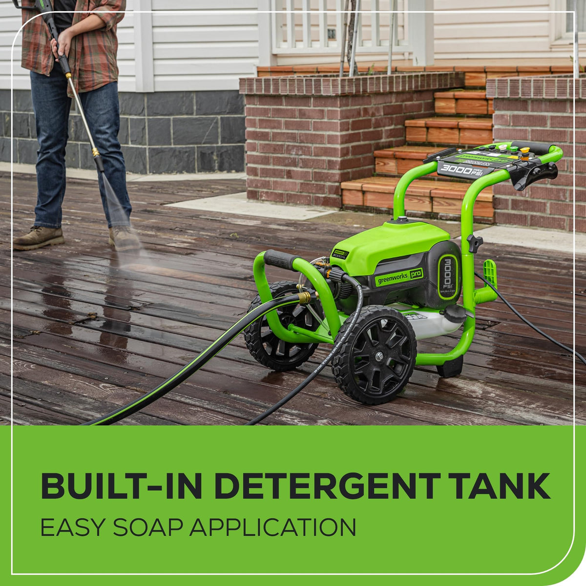 Greenworks Uberflex 25 ft hose provides flexible cleaning reach