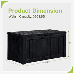 Greesum 120-gallon storage box with easy assembly and side handles.