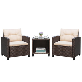 Greesum 3-piece outdoor set with brown PE rattan chairs for cozy seating