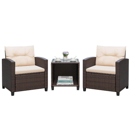 Greesum 3-piece outdoor set with brown PE rattan chairs for cozy seating