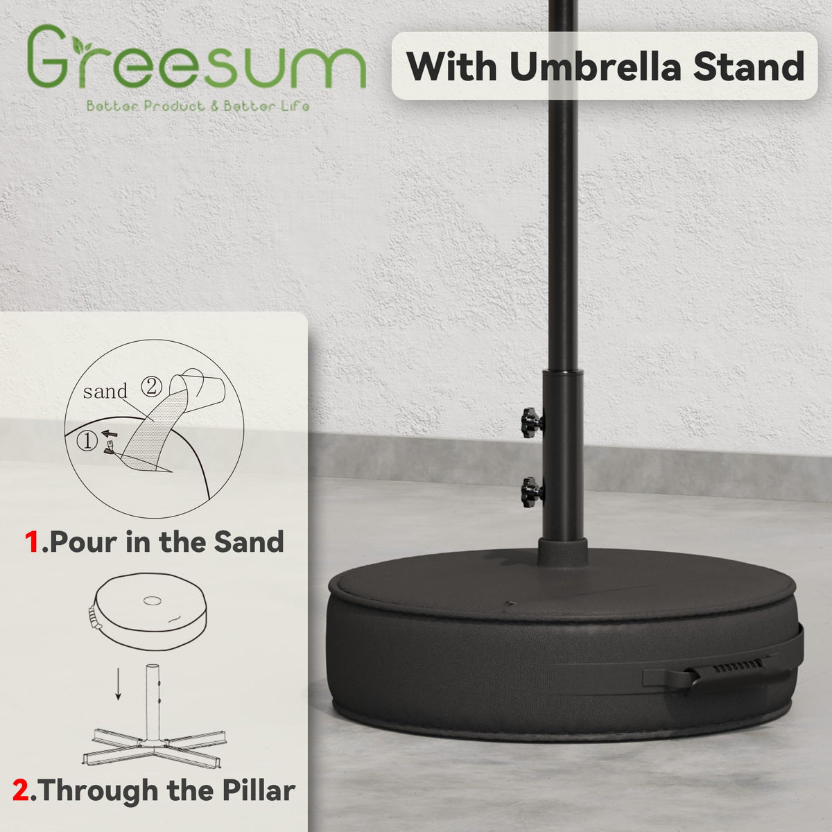 Greesum 8-rib steel frame provides wind resistance and sturdy support.