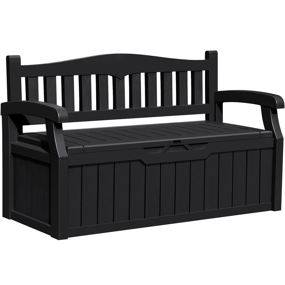 Greesum 80-gallon storage bench with lid open, showing ample hidden storage