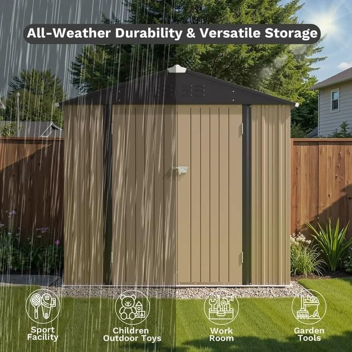 Greesum 8x6ft shed door closeup, lock-ready design for added security.