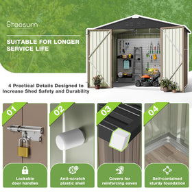Greesum 8x6ft shed front view with door for secure access.