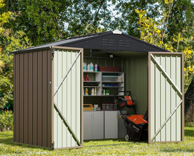 Greesum 8x6ft outdoor storage shed side view showing ample space for tools.