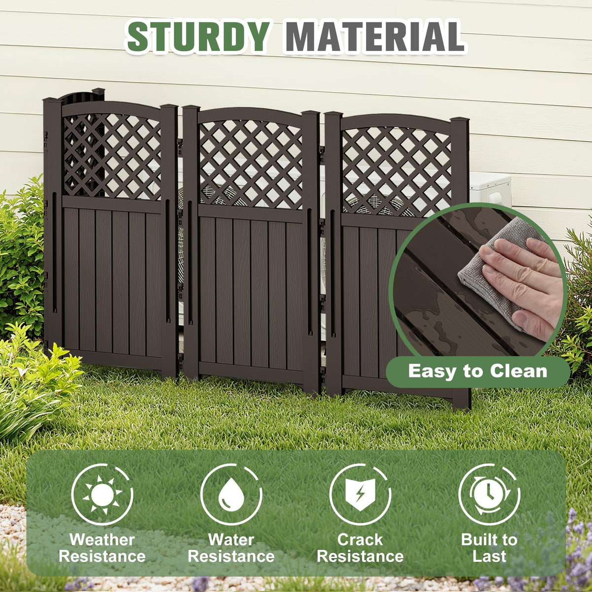 Greesum air-conditioner enclosure neatly concealed behind screen.
