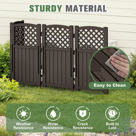 Greesum air-conditioner enclosure neatly concealed behind screen.