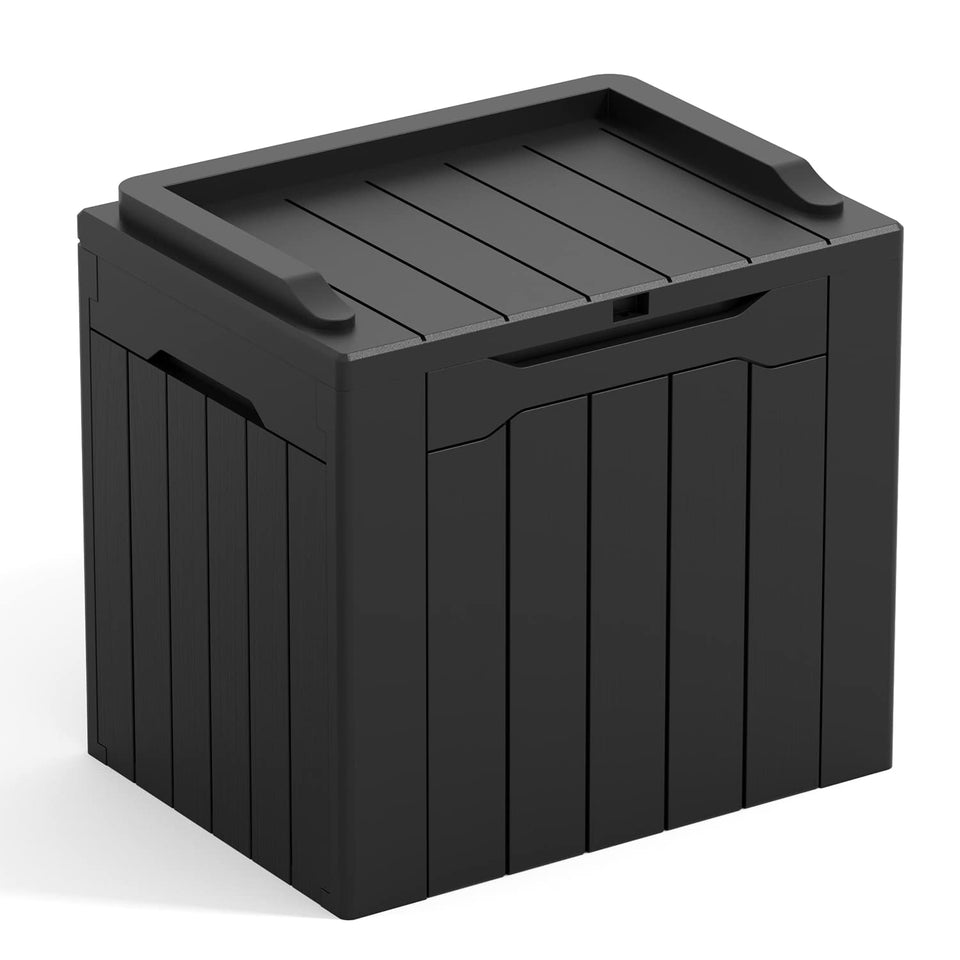 Greesum 31 gallon deck box with open lid for quick outdoor storage.