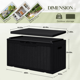 Greesum deck box cushion seat doubles as a sturdy outdoor bench.