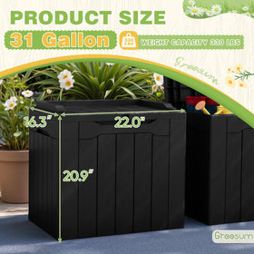 Greesum deck box dimensions 22.04 x 16.34 x 20.87 inches fit outdoor spaces.