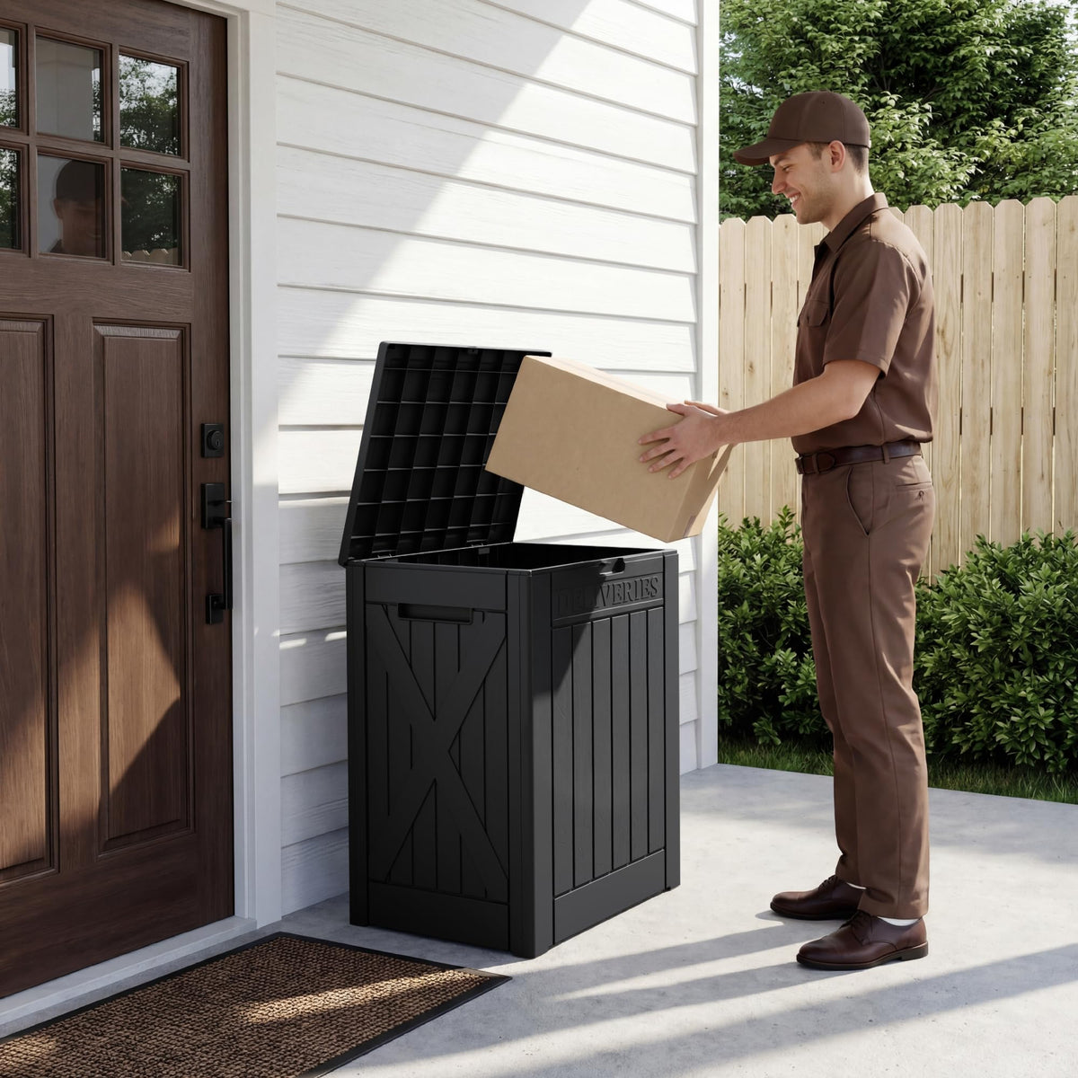 Greesum 52-gallon capacity shown for patio organization.