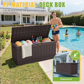 Greesum deck box lid closed demonstrates secure, weatherproof storage.