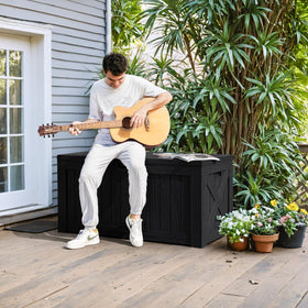 Greesum deck box lockable lid for secure outdoor storage.