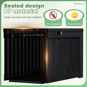 Greesum lockable storage box protects cushions and tools from elements.