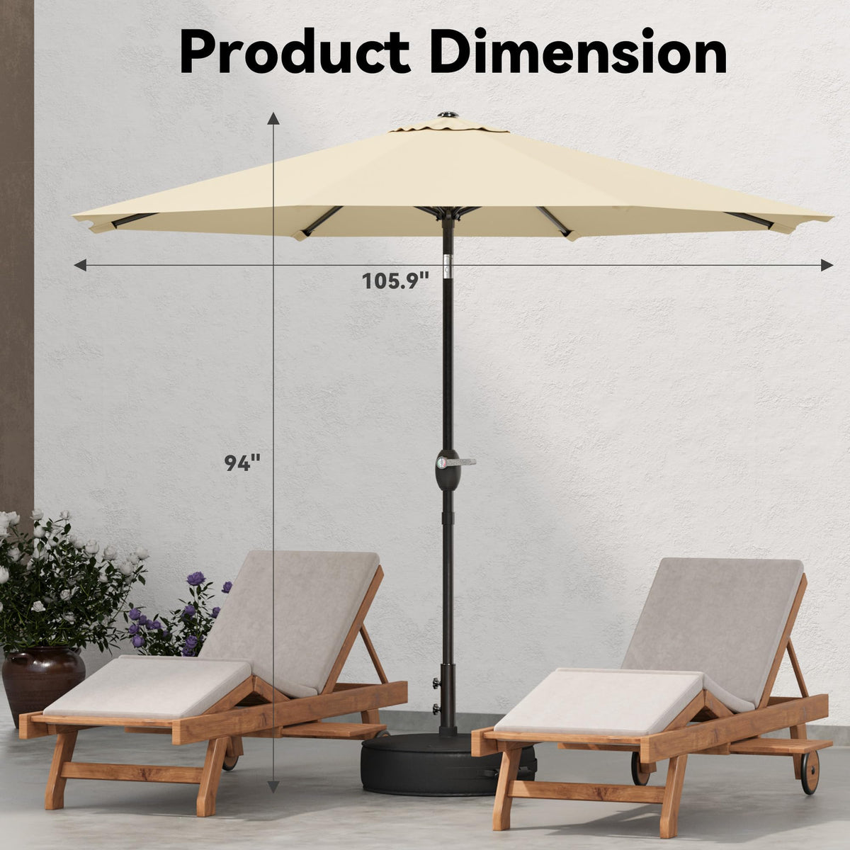 Greesum beige market table parasol for stylish outdoor dining shade.