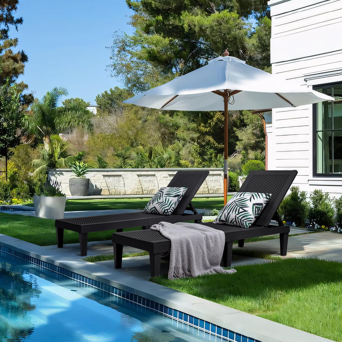 Simple, tool-free assembly of Greesum chaise lounges for quick patio setup.