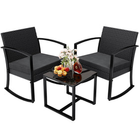 Greesum rocking chairs with black frame offer stable outdoor relaxation.