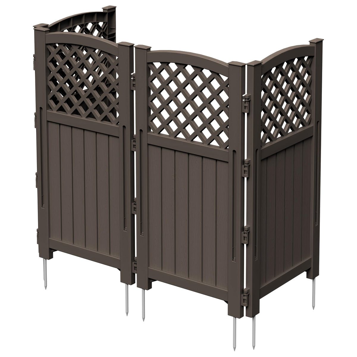 Greesum outdoor privacy screen four-panel setup conceals clutter and improves curb appeal.