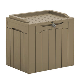 Greesum 31-gallon outdoor storage box with lid keeps patio items dry and organized.