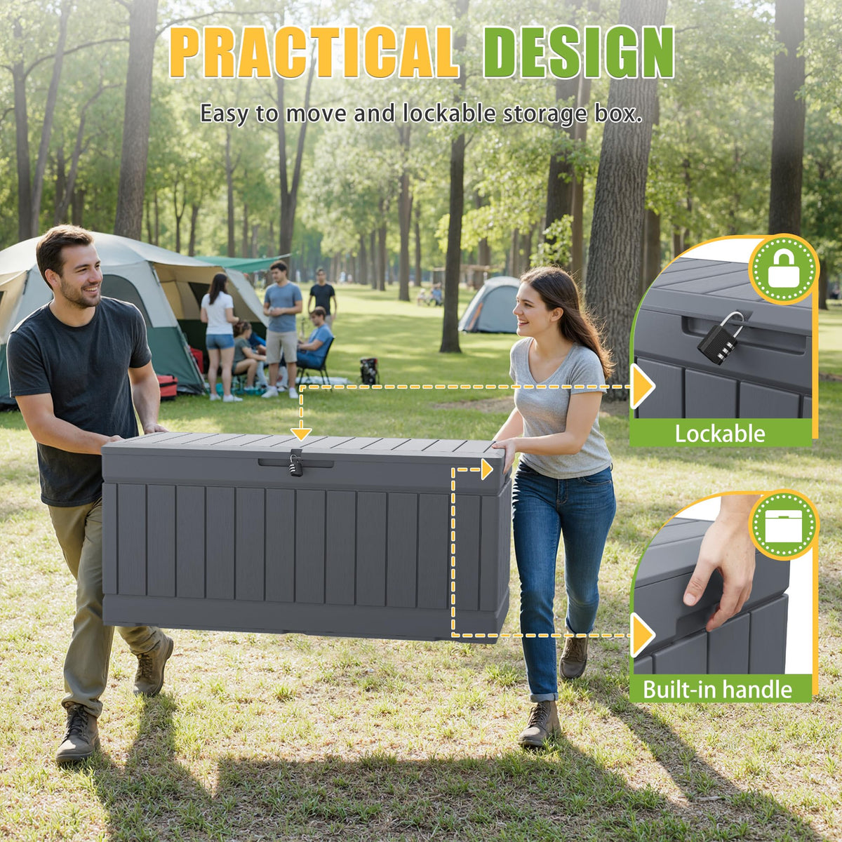 Greesum box with removable cushion demonstrating bench capability for two adults.