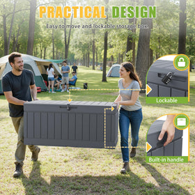 Greesum box with removable cushion demonstrating bench capability for two adults.