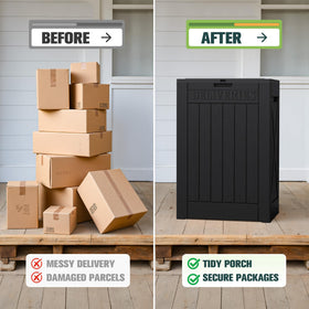 Greesum outdoor storage box with woven resin finish for stylish, durable use.