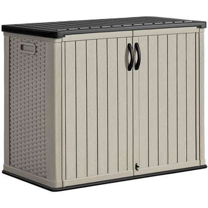 Greesum Outdoor Storage Shed front view showing 27 cu ft capacity for garden tools