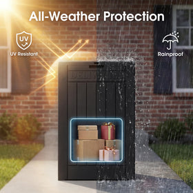 Greesum parcel-ready lid demonstrates secure doorstep package holding.