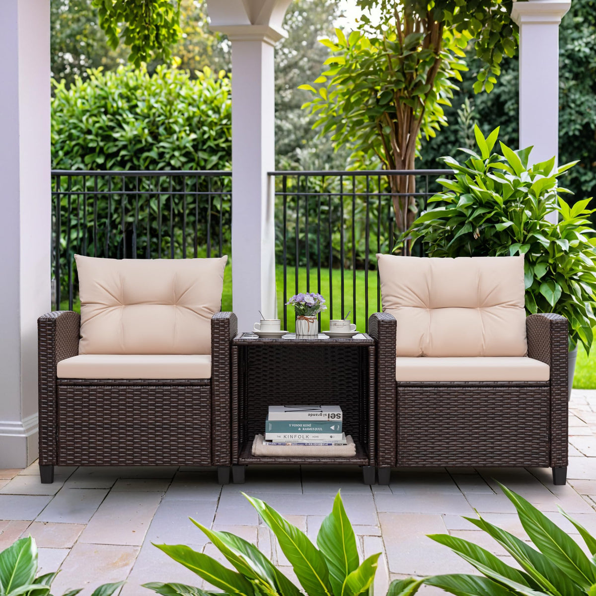 Greesum PE rattan chair with widened armrests for outdoor support