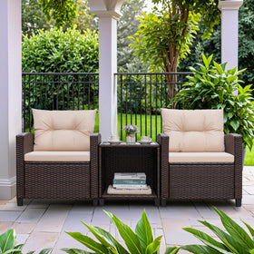 Greesum PE rattan chair with widened armrests for outdoor support