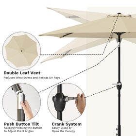Greesum push-button tilt and crank for easy sun coverage adjustments.