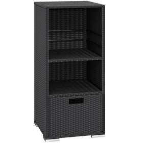 Greesum rattan storage shed with towel area for poolside organization