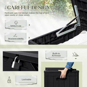 Greesum resin deck box is waterproof and UV resistant for weather exposure.