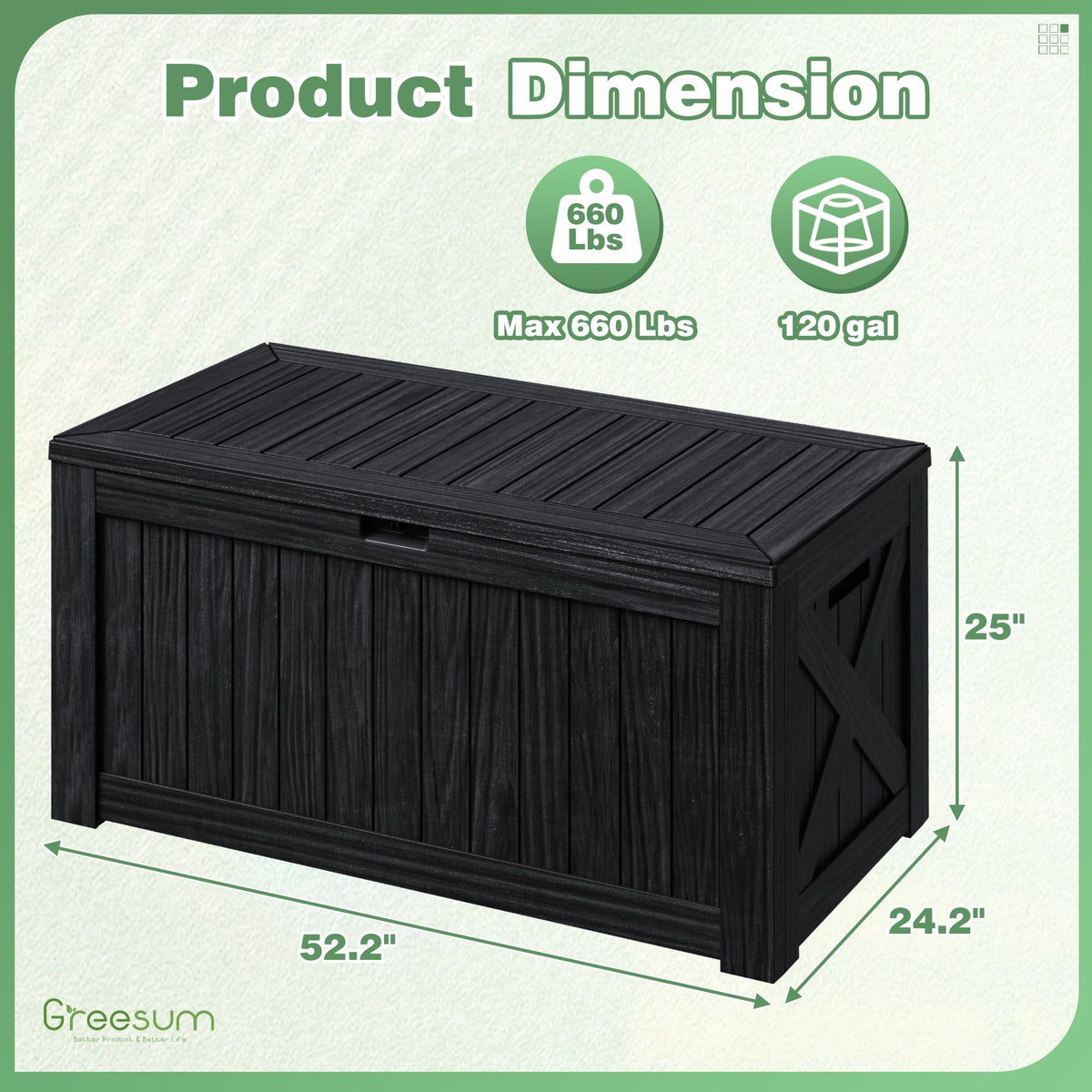 Greesum deck box used as table for outdoor gatherings.