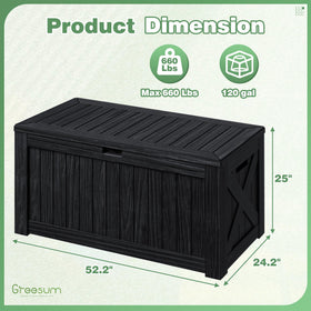 Greesum deck box used as table for outdoor gatherings.