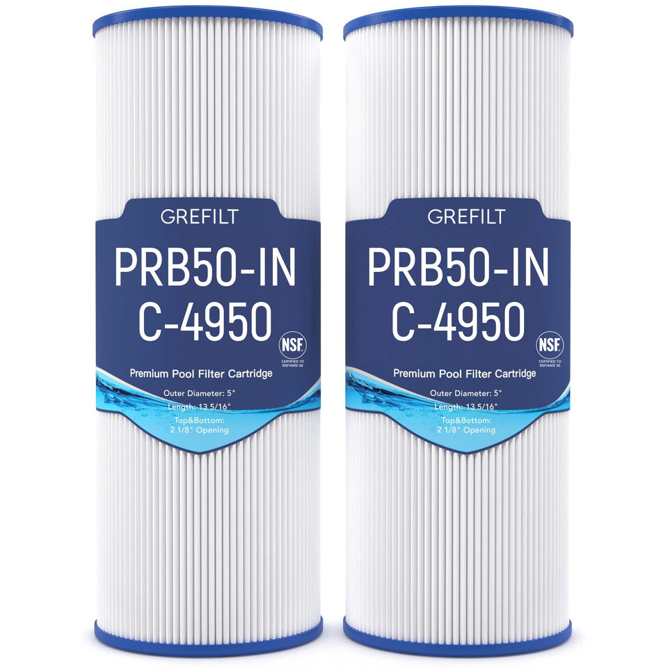 Grefilt C-4950 filter close-up shows robust core and trilobal filtration for clear spa water.