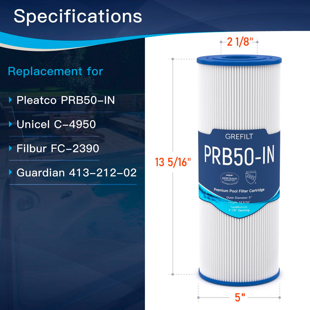 Grefilt C-4950 filter packaged image highlights a convenient 2-pack for ongoing spa care.