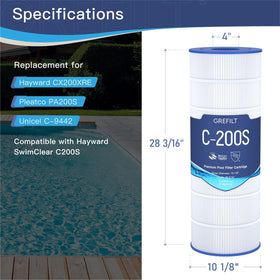 Grefilt C200S cartridge assembly shows durable construction for pool filtration