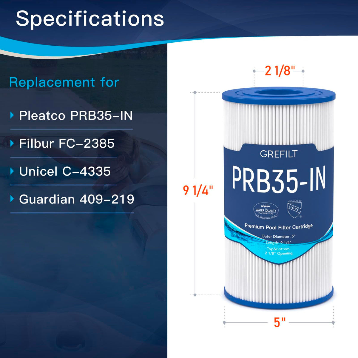 Grefilt hot tub filter compatible with Guardian 409-219 for reliable filtration
