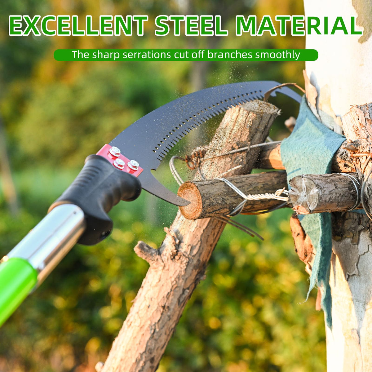 Grefinity carbon steel blade offers precise, durable cuts on heavy branches.